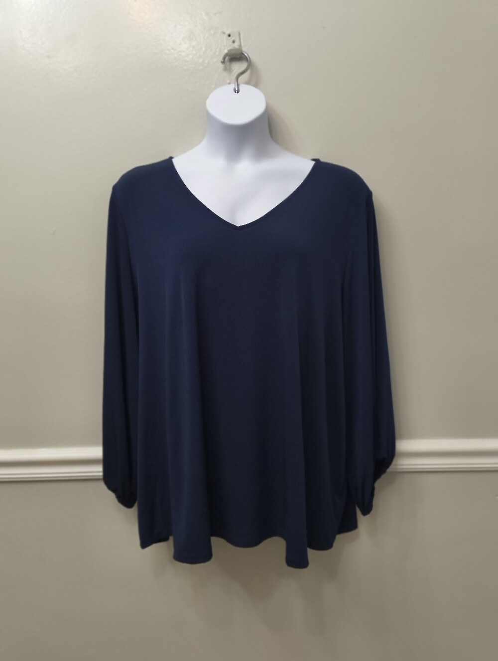Susan Graver Liquid Knit Blue Peasant Top Sz 4X Casual Career Preppy Office Fall